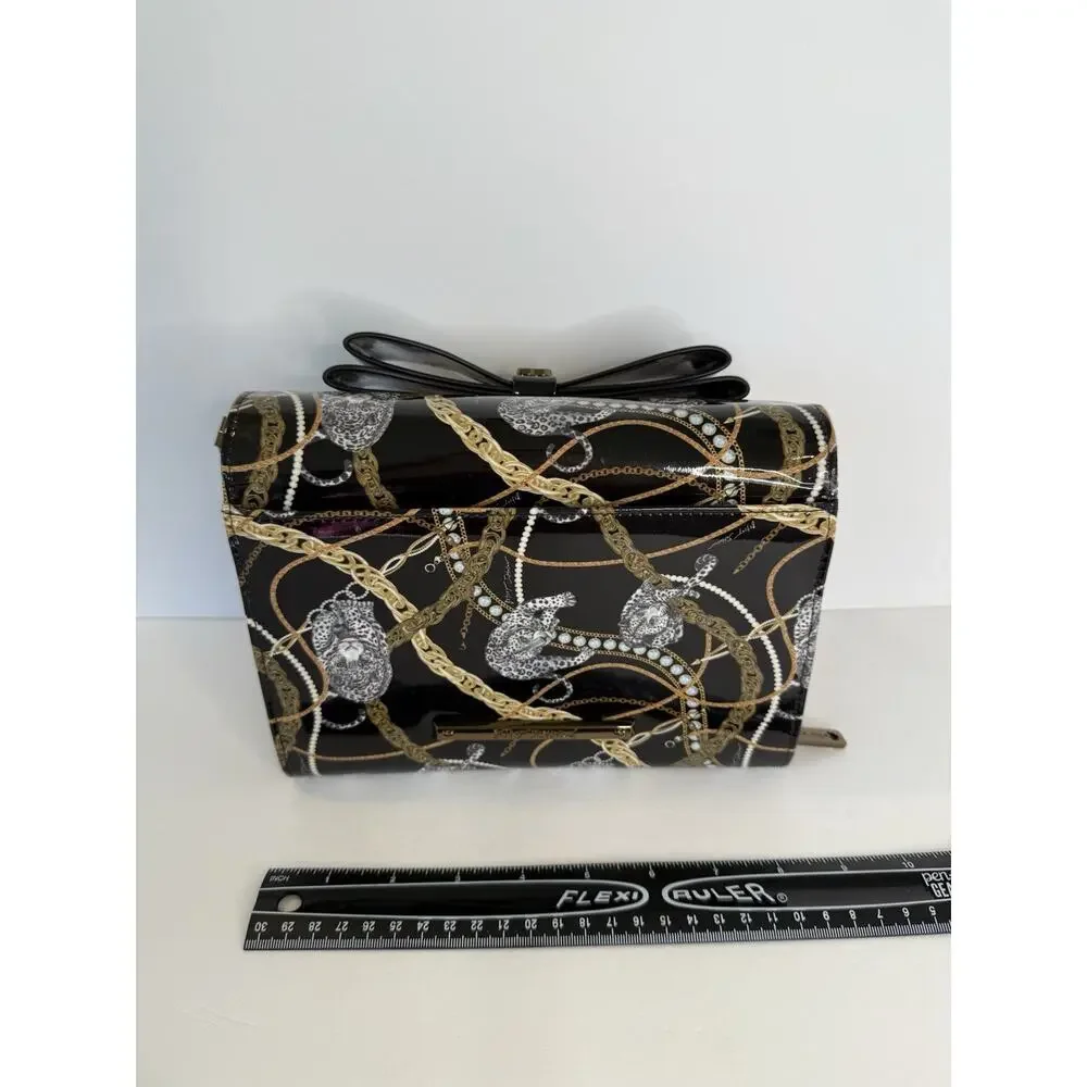 Betsey Johnson XODANI Black Animal Print Leopard Chain Wallet Crossbody Purse - Picture 13 of 14